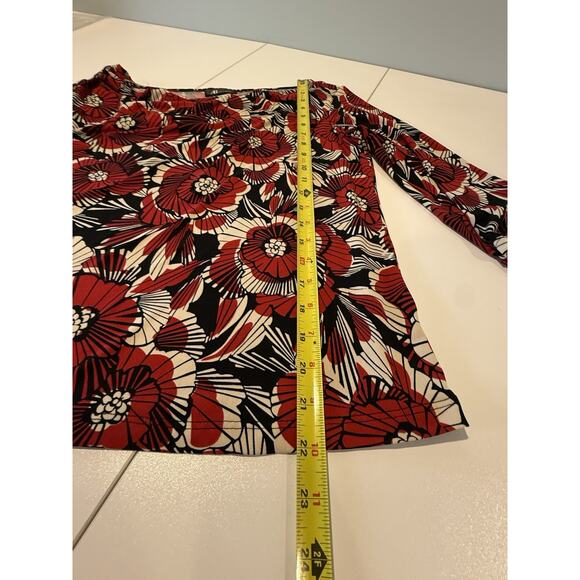 Vtg AB Studios Cowl Neck Top Womens Sz L Stretch Red Floral Y2K Whimsigoth - Picture 8 of 9